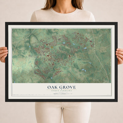 Map of Oak Grove, South Carolina, 18 x 24 inch print in a black wood frame