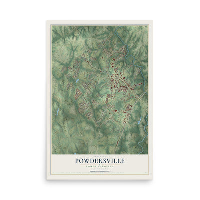 Map of Powdersville, South Carolina, 12 x 18 inch unframed archival matte print