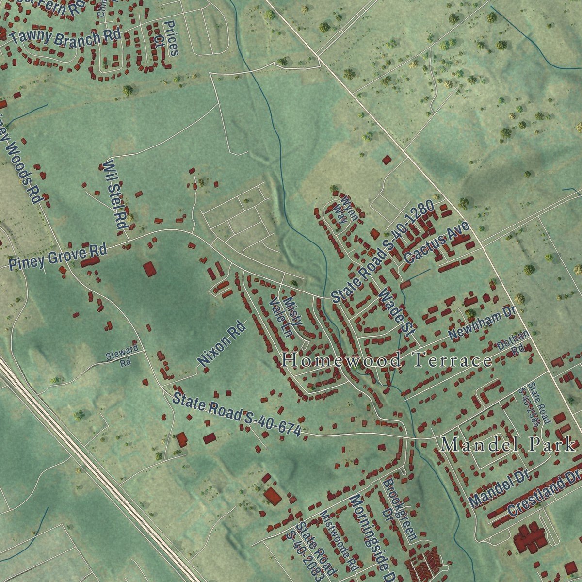 Second close-up of the map of St. Andrews, South Carolina print showing more streets and buildings