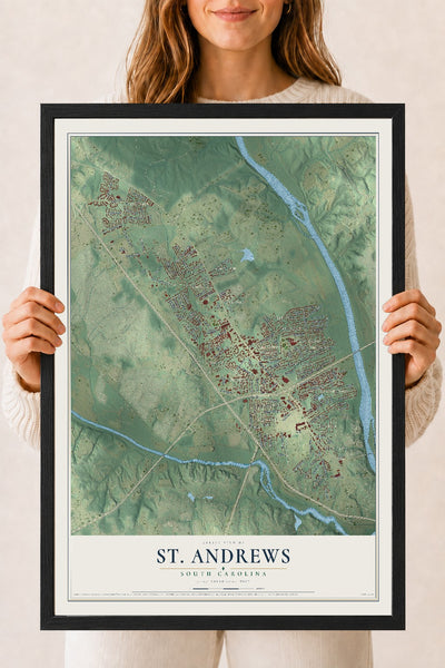 Map of St. Andrews, South Carolina, 18 x 24 inch print in a black wood frame