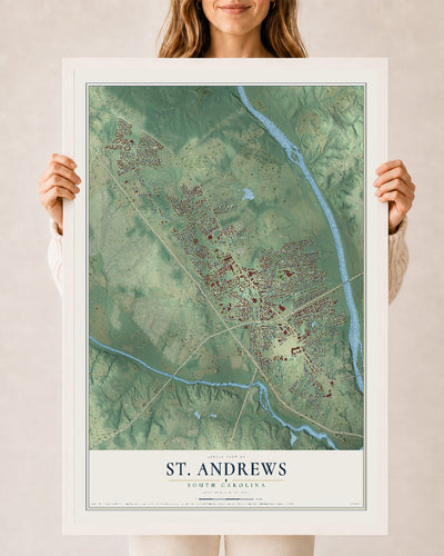 Map of St. Andrews, South Carolina, 24 x 36 inch print in a white wood frame
