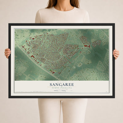 Map of Sangaree, South Carolina, 24 x 36 inch print in a black wood frame