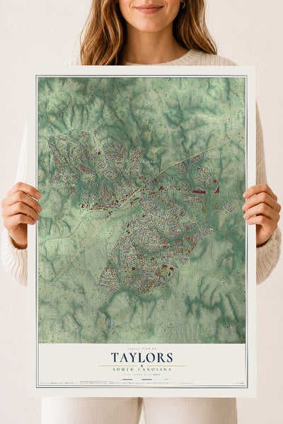 Map of Taylors, South Carolina, 18 x 24 inch unframed archival matte print