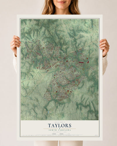 Map of Taylors, South Carolina, 24 x 36 inch unframed archival matte print