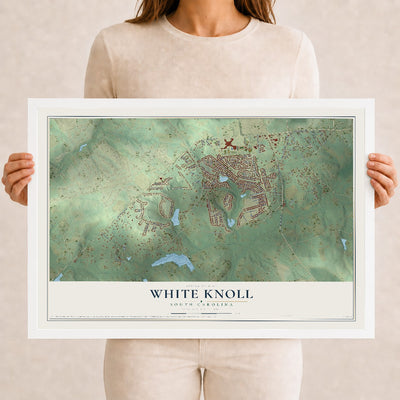 Map of White Knoll, South Carolina, 12 x 18 inch print in a white wood frame