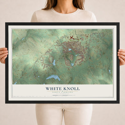 Map of White Knoll, South Carolina, 18 x 24 inch print in a black wood frame