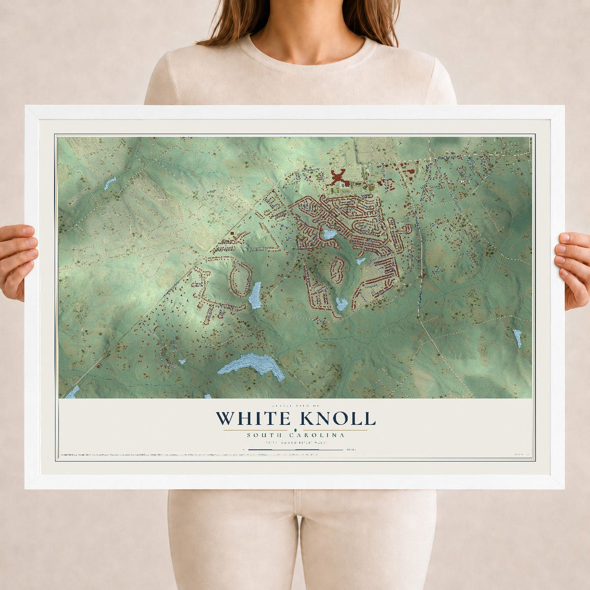 Map of White Knoll, South Carolina, 18 x 24 inch print in a white wood frame