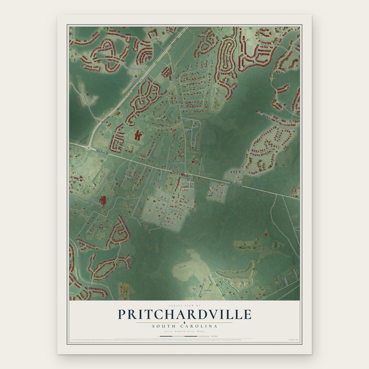 Pritchardville, South Carolina map print, the full design