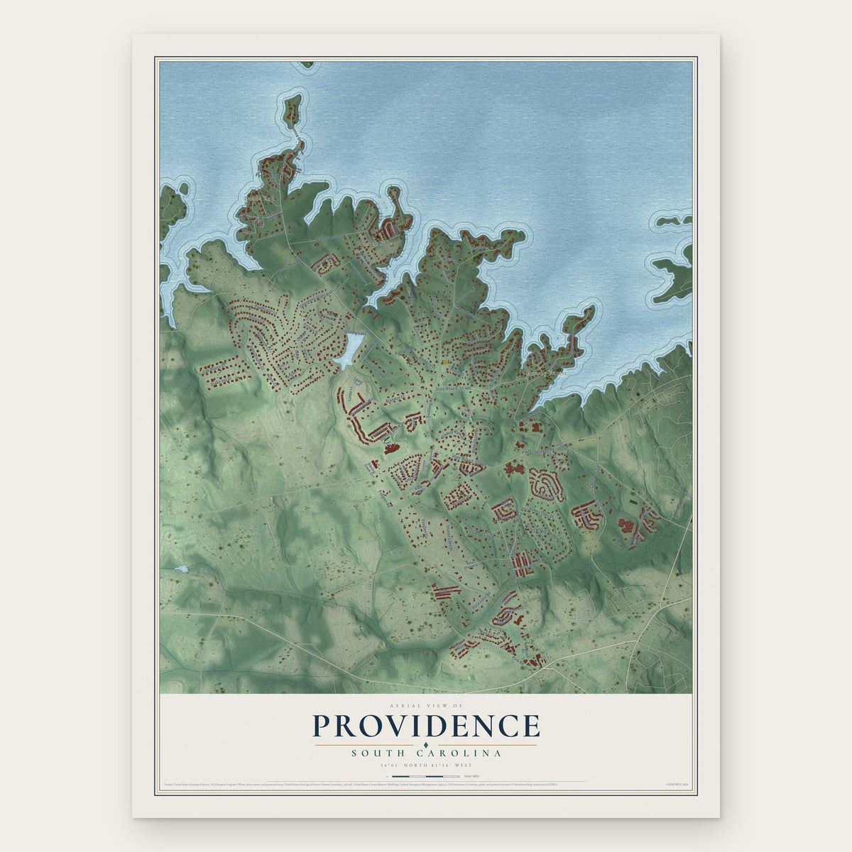 Providence, South Carolina map print, the full design