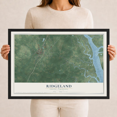 Map of Ridgeland, South Carolina, 12 x 18 inch print in a black wood frame