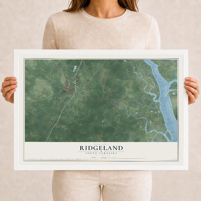 Map of Ridgeland, South Carolina, 12 x 18 inch print in a white wood frame