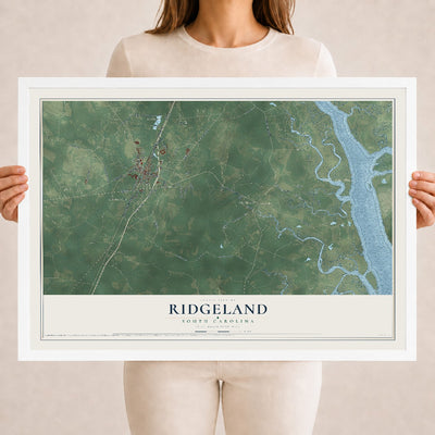 Map of Ridgeland, South Carolina, 18 x 24 inch print in a white wood frame
