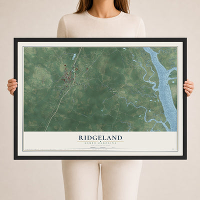 Map of Ridgeland, South Carolina, 24 x 36 inch print in a black wood frame