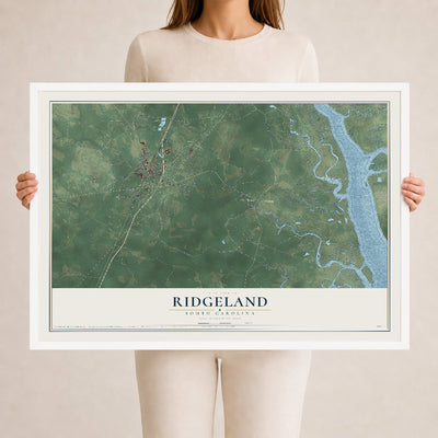 Map of Ridgeland, South Carolina, 24 x 36 inch print in a white wood frame