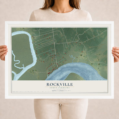 Map of Rockville, South Carolina, 18 x 24 inch print in a white wood frame
