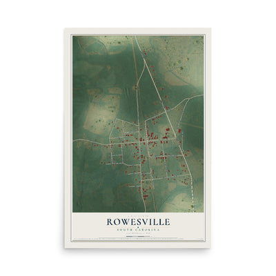 Map of Rowesville, South Carolina, 12 x 18 inch unframed archival matte print
