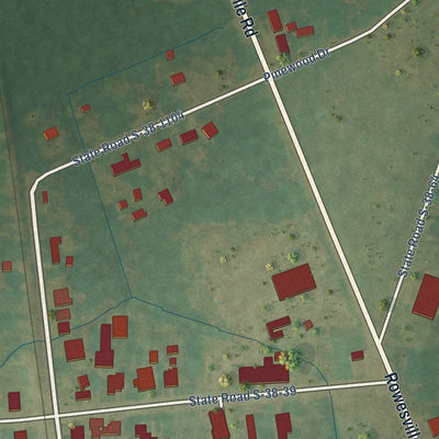 Second close-up of the map of Rowesville, South Carolina print showing more streets and buildings