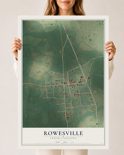 Map of Rowesville, South Carolina, 24 x 36 inch unframed archival matte print