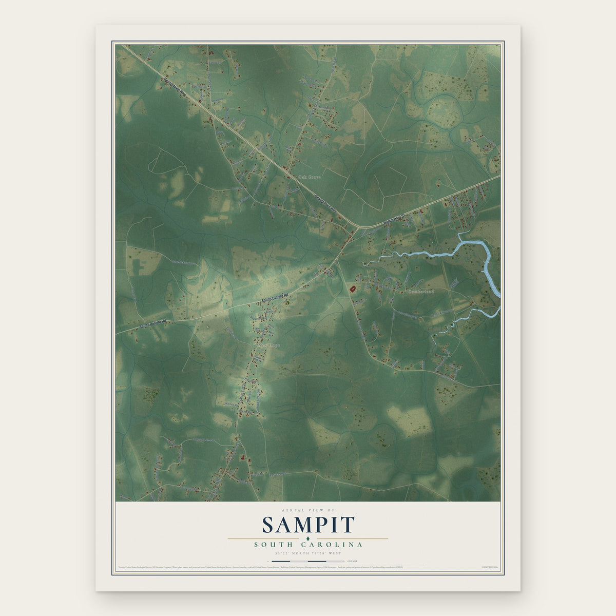 Sampit, South Carolina map print, the full design