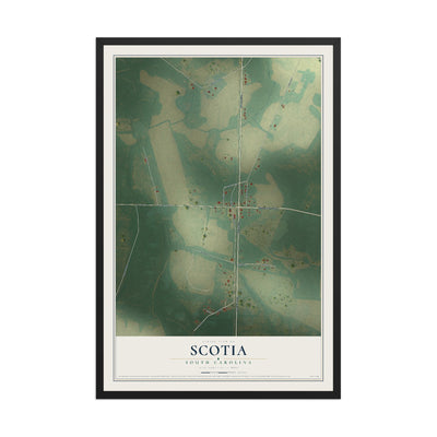 Map of Scotia, South Carolina, 12 x 18 inch print in a black wood frame