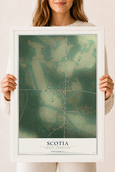 Map of Scotia, South Carolina, 18 x 24 inch print in a white wood frame