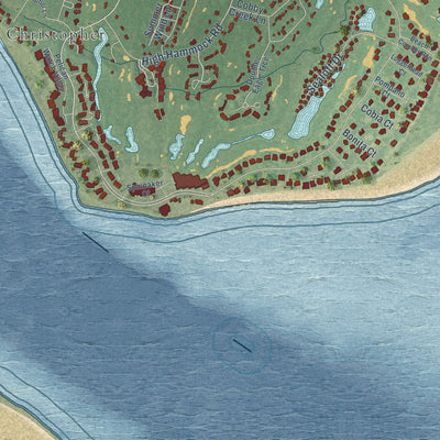 Close-up of the map of Seabrook Island, South Carolina print showing street and building detail