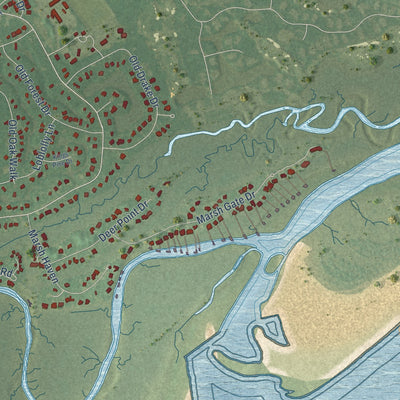 Second close-up of the map of Seabrook Island, South Carolina print showing more streets and buildings