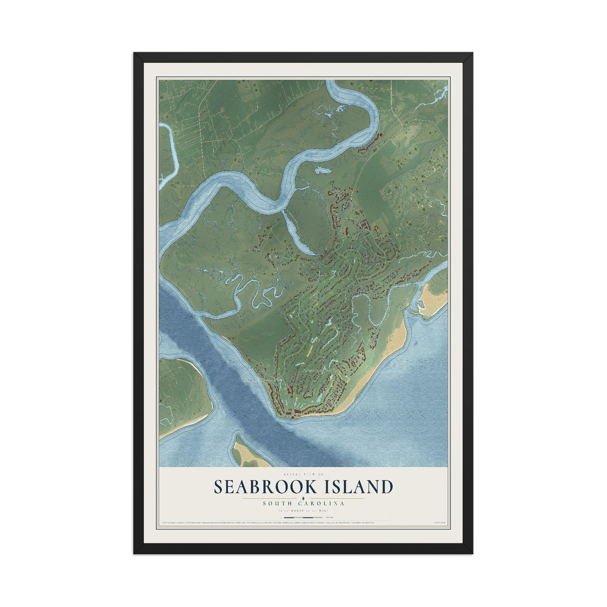 Map of Seabrook Island, South Carolina, 12 x 18 inch print in a black wood frame