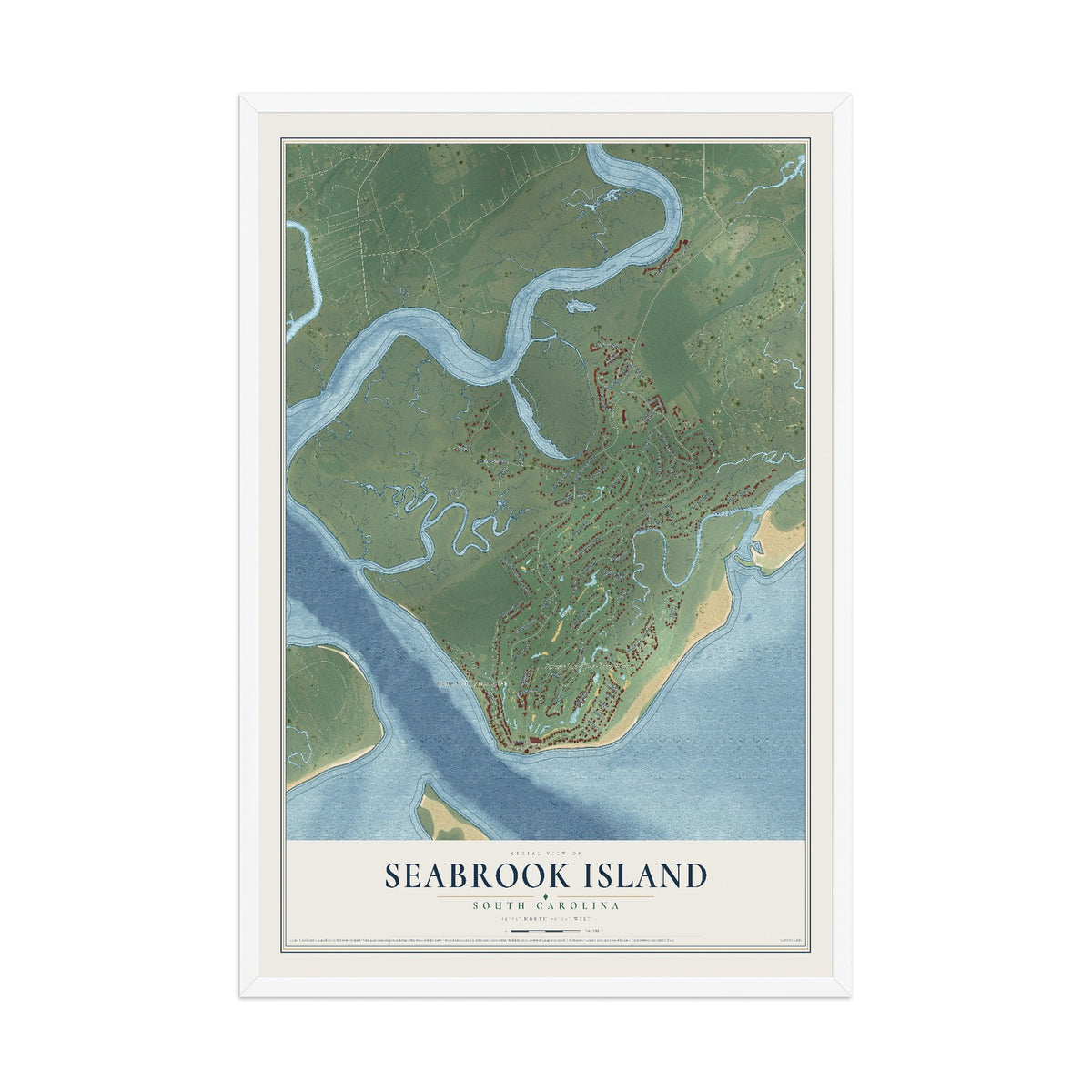 Map of Seabrook Island, South Carolina, 12 x 18 inch print in a white wood frame