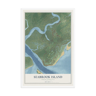 Map of Seabrook Island, South Carolina, 12 x 18 inch print in a white wood frame