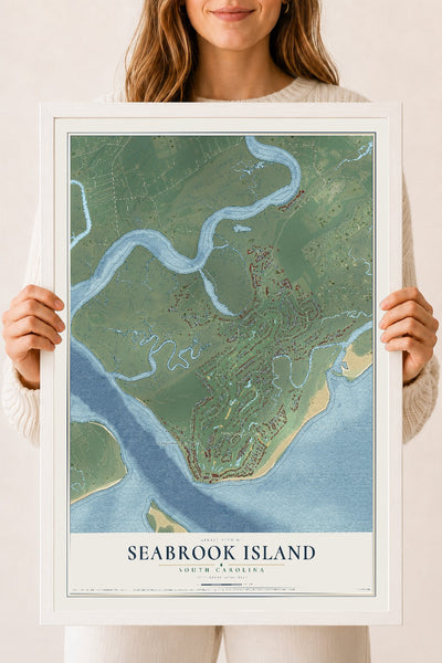 Map of Seabrook Island, South Carolina, 18 x 24 inch print in a white wood frame
