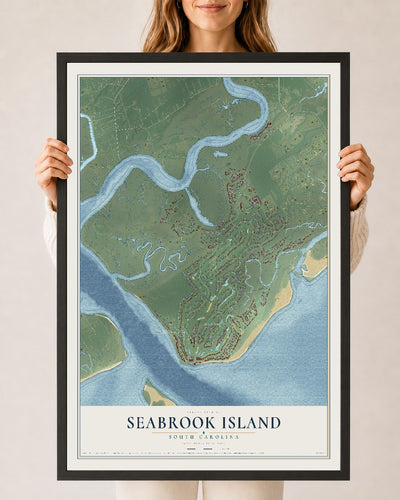 Map of Seabrook Island, South Carolina, 24 x 36 inch print in a black wood frame