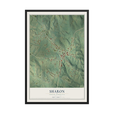 Map of Sharon, South Carolina, 12 x 18 inch print in a black wood frame