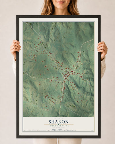 Map of Sharon, South Carolina, 24 x 36 inch print in a black wood frame
