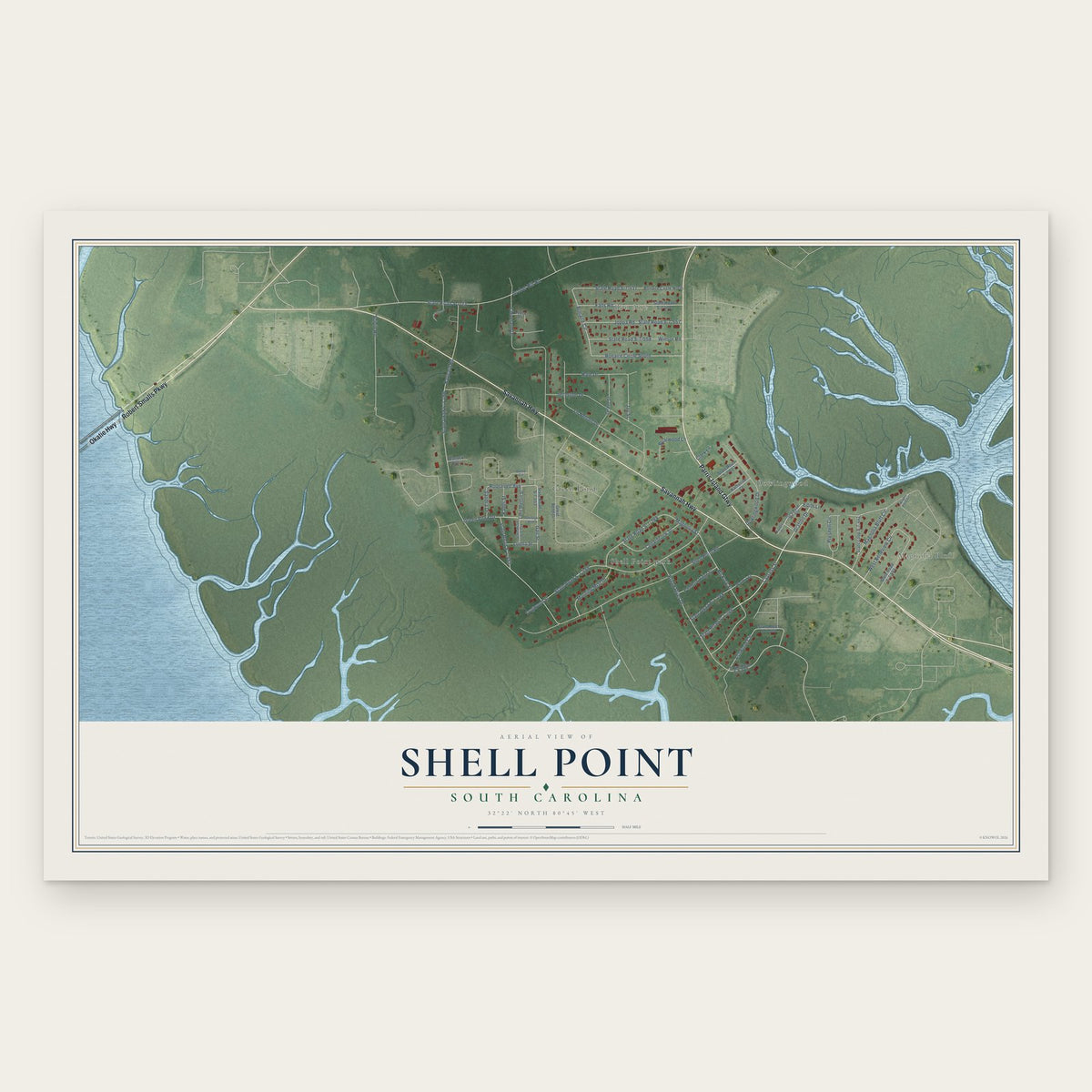 Shell Point, South Carolina map print, the full design