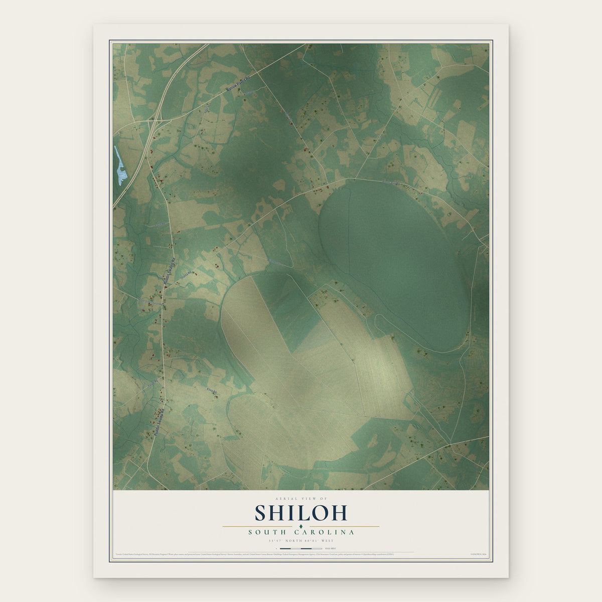 Shiloh, South Carolina map print, the full design