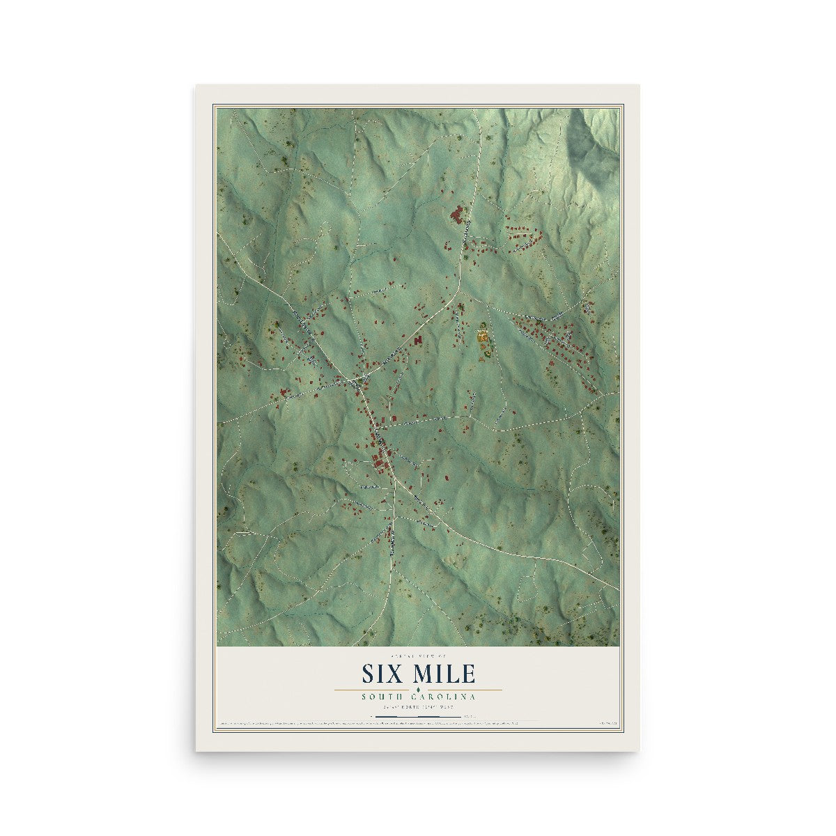 Map of Six Mile, South Carolina, 12 x 18 inch unframed archival matte print