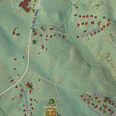 Close-up of the map of Six Mile, South Carolina print showing street and building detail