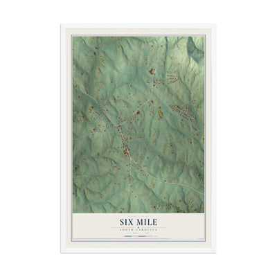 Map of Six Mile, South Carolina, 12 x 18 inch print in a white wood frame