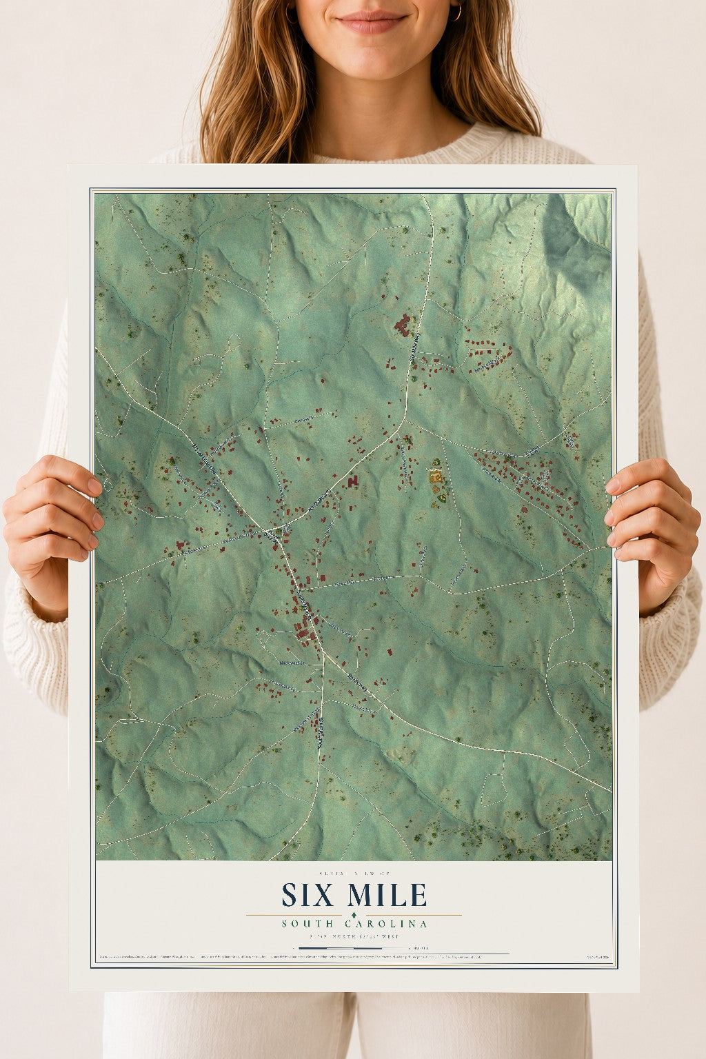 Map of Six Mile, South Carolina, 18 x 24 inch unframed archival matte print