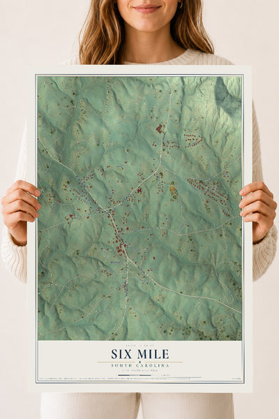 Map of Six Mile, South Carolina, 18 x 24 inch unframed archival matte print