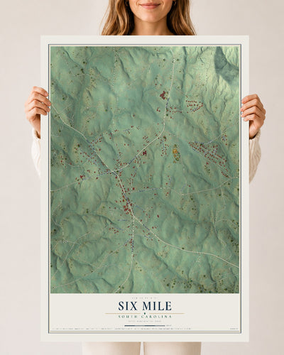 Map of Six Mile, South Carolina, 24 x 36 inch unframed archival matte print