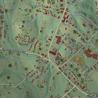Close-up of the map of Slater-Marietta, South Carolina print showing street and building detail