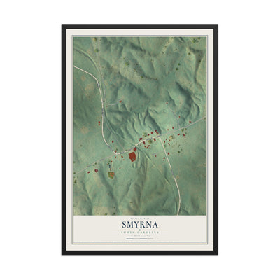 Map of Smyrna, South Carolina, 12 x 18 inch print in a black wood frame