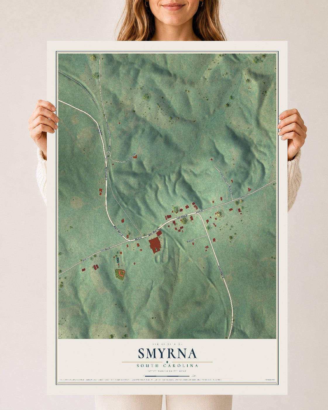 Map of Smyrna, South Carolina, 24 x 36 inch unframed archival matte print