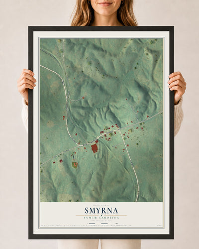 Map of Smyrna, South Carolina, 24 x 36 inch print in a black wood frame