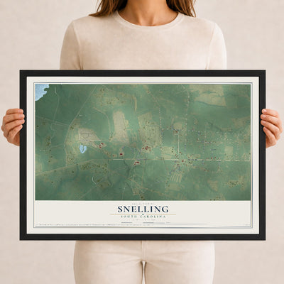Map of Snelling, South Carolina, 12 x 18 inch print in a black wood frame
