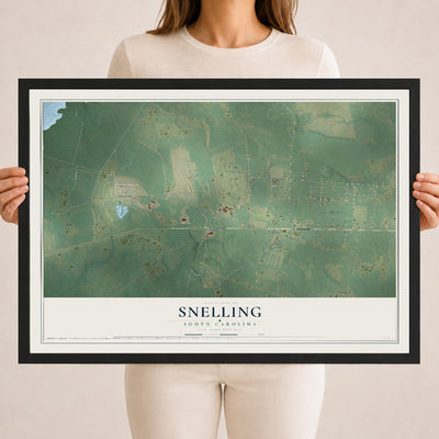 Map of Snelling, South Carolina, 18 x 24 inch print in a black wood frame