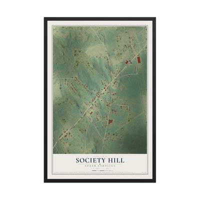 Map of Society Hill, South Carolina, 12 x 18 inch print in a black wood frame