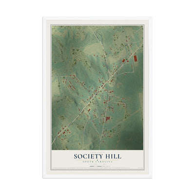 Map of Society Hill, South Carolina, 12 x 18 inch print in a white wood frame